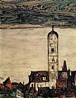 Egon Schiele Canvas Paintings - Church in Stein on the Danube